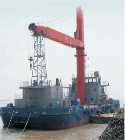 Grab craned transshipper vessel, self-propelled