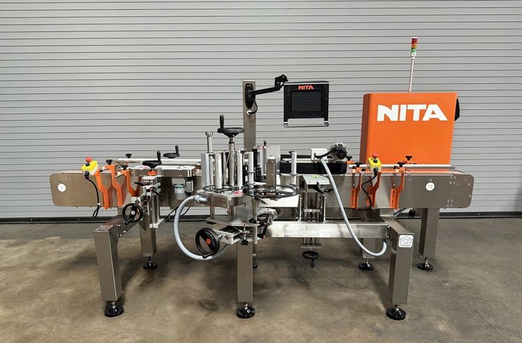 NITA XP100, SERVO Inline Pressure Sensitive Wrap Around Bottle Labeler
