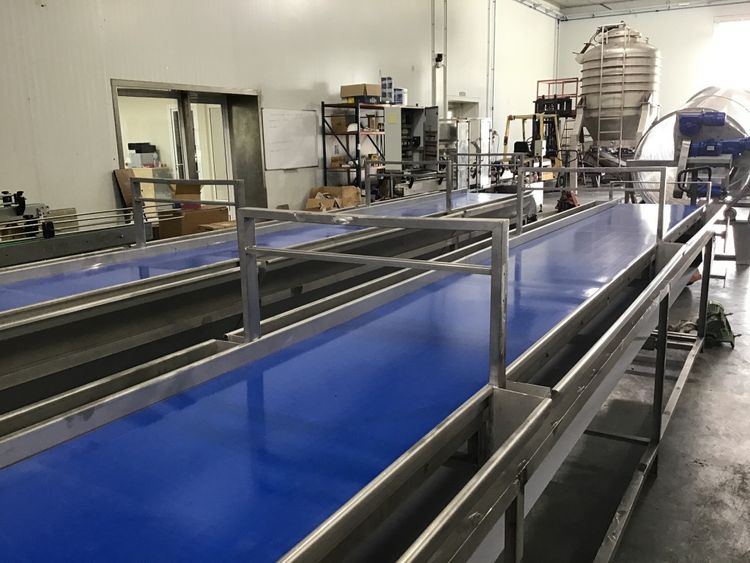 FMA Inspection conveyor with foot supoort benches