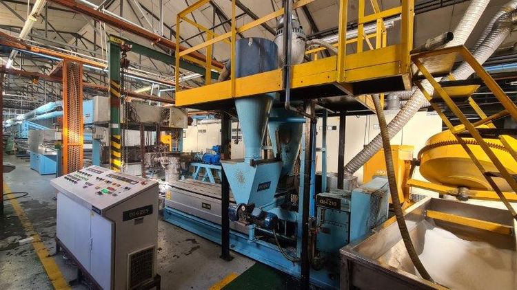 Barmag, Sahm PP/PE TAPE EXTRUSION LINE to produce tape for carpet backing.
