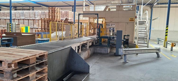 Alvey Palletizer + strapping machine