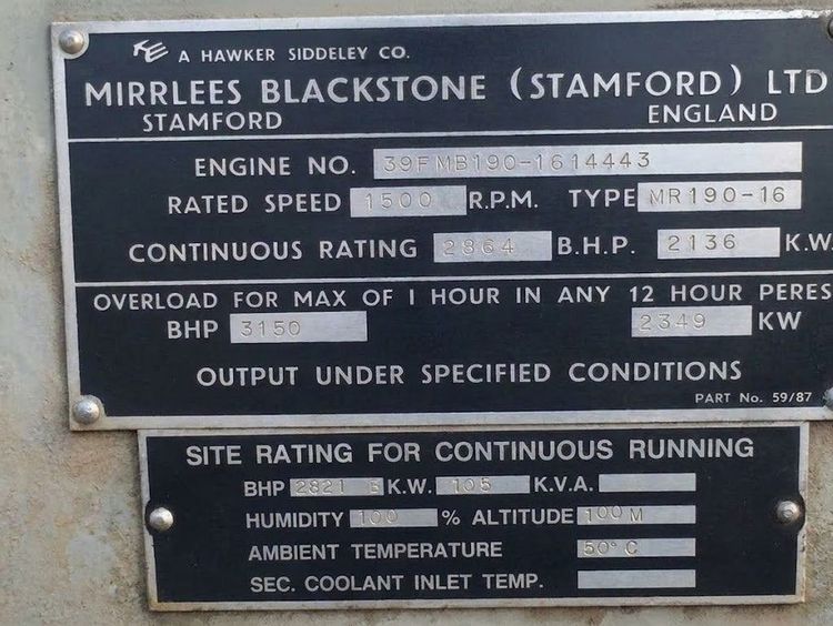 Mirrlees Blackstone MB 190-16 2136 kW