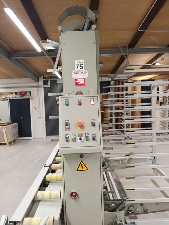 Makor MAKOR ACA 2 automatic trolley stacker, a MAKOR ACR 2 automatic trolley destacker and two belt conveyors Complete Loading, Unloading and Conveyor Line for Wood Profiles, Mouldings and Finishing Lines