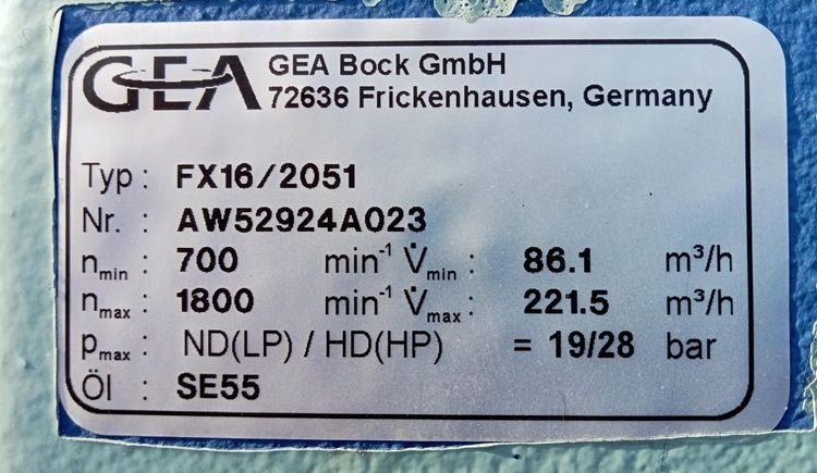 2 GEA || GEA Bock FX16/2051 Refrigerant Compressor, 19/28 bar || FX16/2051