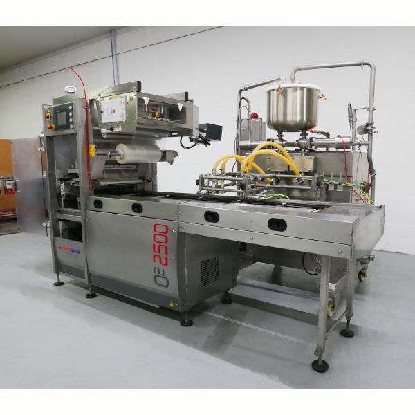 Mecapack O² 2500 Tray Sealer Line + Dosing machine