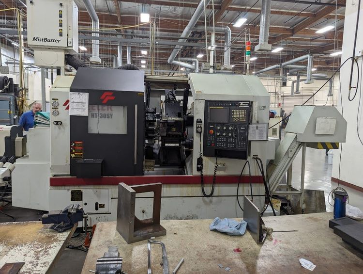 Feeler Fanuc 18i-TB 6,000 RPM HT-30SY Multi Axis CNC Lathe 2 Axis