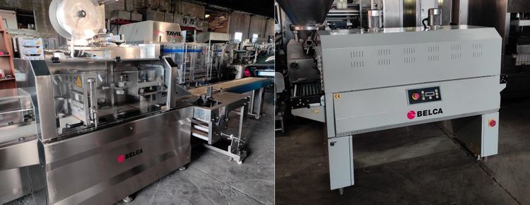 Belca SP 100 HR INOX / STVD 45/25  FLOW WRAPPER FOR SHRINK PACKAGING WITH SHRINK TUNNEL