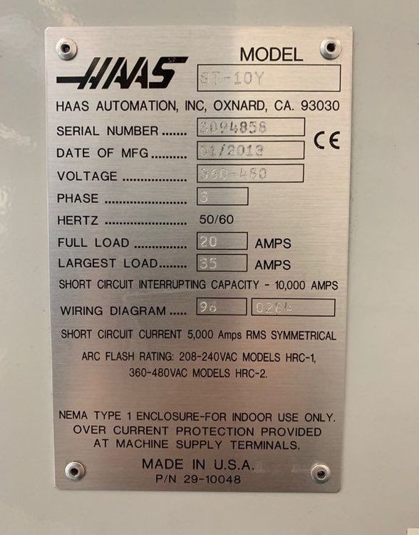 Haas CNC Control Variable Speed ST-10Y 2 Axis